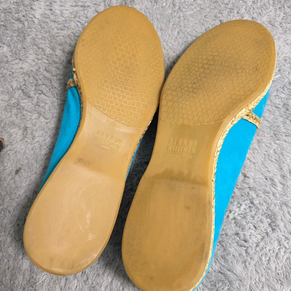 Stuart Weitzman Suede Espadrille Flats Turquoise Blue Silver Cap Toe Women 7.5 M